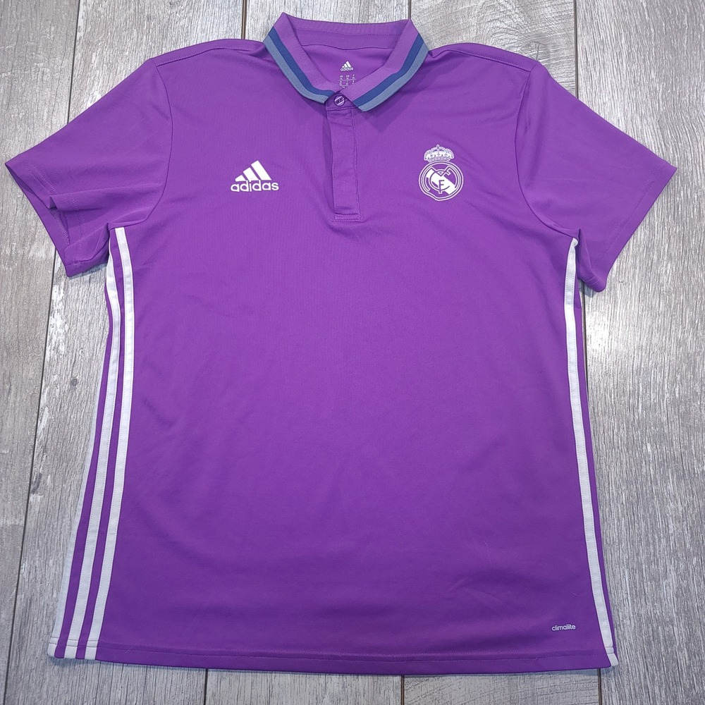 Adidas Real Madrid Polo Shirt Mens XL Purple Climalite Travel Jersey Soccer Top